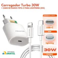 Carregador iPhone Turbo Tipo-C 30W  + Cabo Tipo-C para Lightining -H'Maston CB17