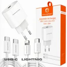 Carregador Turbo Tipo-C 30W para iPhone + Cabo USB-C ou Ligthning Bivolt - H'Maston