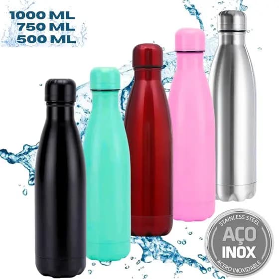 Garrafa de Água Squeeze para Hidratação em Aço Inox 304 Colorida 500ml 750ml 1000ml