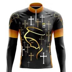 CAMISA DE CICLISMO NOSSA SENHORA MANGA LONGA PRETA E DOURADA 920