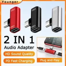 Adaptador De Áudio De Carregamento + Escuta 2 Em 1 | 90 ° Conversor Tipo C Com Design De Cotovelo Conecte E Jogue Fone D