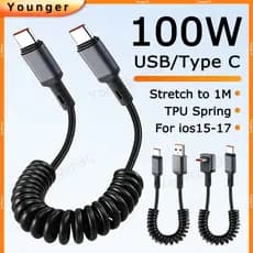 Cabo De Carregamento Rápido USB/Tipo C Para | Dados De Armazenamento De Mola PD100W TPU 90 ° Carregador De Telefone Com