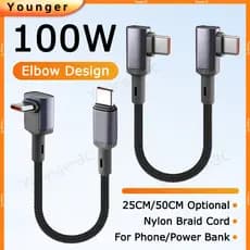 Cabo Curto Trançado De Nylon 0.25M/0.5M | PD100W/66W USB/Tipo C De Dados De Carregamento Rápido Anti-Dobra Com Design De