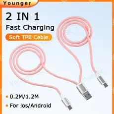 Cabo De Dados TPE Macio De 0.2M/1.2M | Carregamento Rápido USB Para Tipo C De 67 W Carregador De Telefone 2 Em 1 ios/And