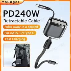 Cabo Carregador De Telefone Duplo Tipo C | De Dados De Carregamento Super Rápido PD240W Plano De Trança Retrátil Único P