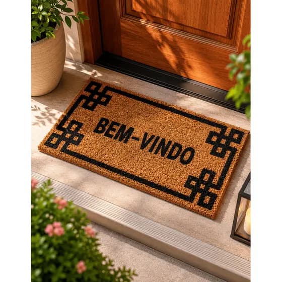 Tapete Capacho Fibra de Coco 60x33cm Antiderrapante - Porta Entrada Casa - Alto Tráfego - Natural