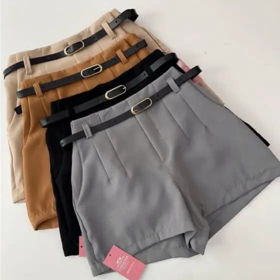 Short Feminino Alfaiataria Social  com Cinto cintura alta com bolso tendência  Promoção