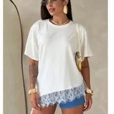 Blusa Camiseta Assimétrica Feminino Detalhe em Renda Estilo Blusão Chic Tendência Outono Inverno 2026 Moda rendada