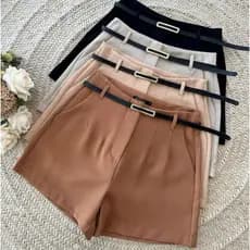 short alfaiataria feminino cintura alta com bolsos e cinto tendência 2026 verão