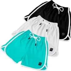 Kit 3 Shorts Feminino Premium Estampado Cordão Ajustável Praia Ou Treino Soltinho Verão Lisos