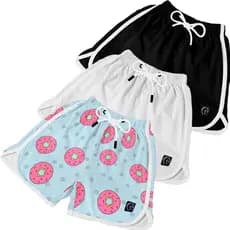 Kit 3 Shorts Feminino Premium Estampado Praia Ou Treino Soltinho Verão