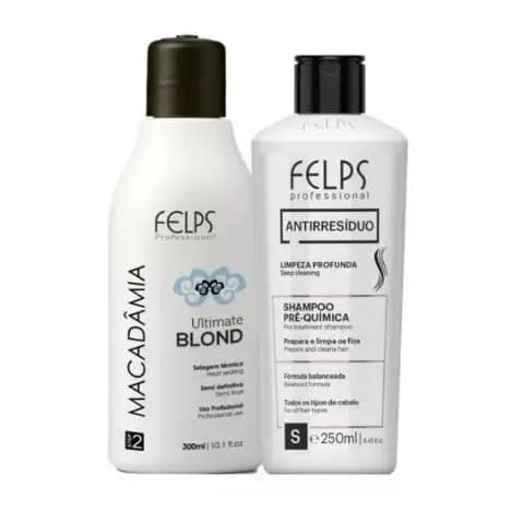 Semi definitiva Felps Macadâmia Ultimate Blond Selagem Térmica 300ml + Shampoo Anti Resíduo