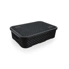 Caixa Organizadora Baixa Rattan 4,5L com Tampa Organização Decorativa Casa Organizada