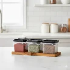 Porta Temperos com Base de Madeira Teca para Cozinha e Mesa Posta Servir e Organizar Casa Organizada