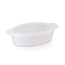 Travessa Oval Canelada com Tampa 1,25L Branco para Cozinha Preparo de Alimentos Uso Doméstico