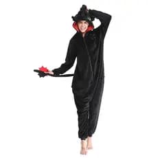 Pijama Dragão Preto  Adulto Unisex Kigurumi Macacão A Pronta Entrega