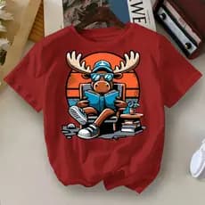 Camisa Infantil Juvenil Menino Verão Oversized 4 ao 16 Estampa Alce
