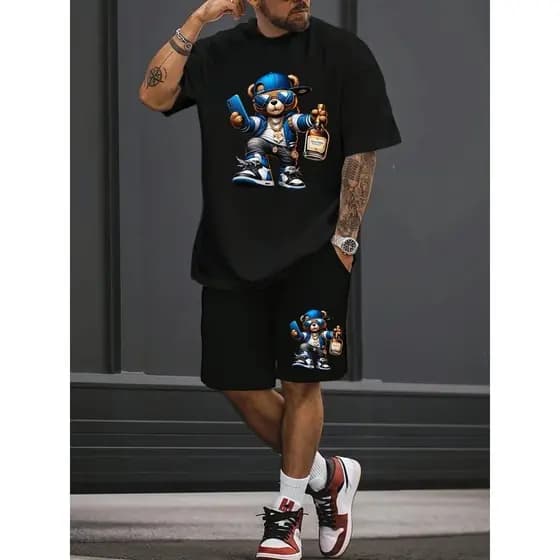 Nova Moda Verão Terno Esportivo Masculino Dos Desenhos Animados Legal Coelho 3D Impresso Em Torno Do Pescoço Camiseta sh