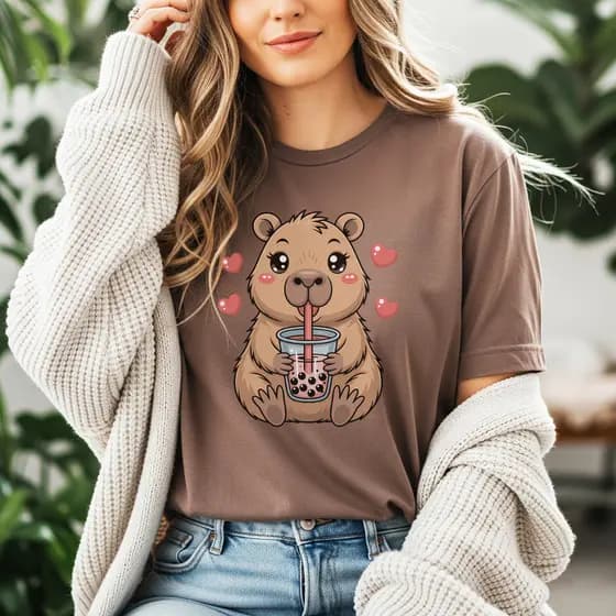 Camiseta Feminina T-shirt Algodão Básica Gola Redonda Love Capivara Diversas Cores Envio Emediato