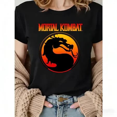 Camisa Unissex Logo Filme Jogo Mortal Kombat Estampa Dragão, Vermelho Vários Tamanhos 100% Algodão