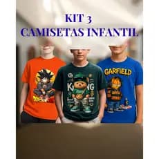 KIT 3 Camisetas juvenil infantil masculina,camisa 100% algodão,personagens lançamento
