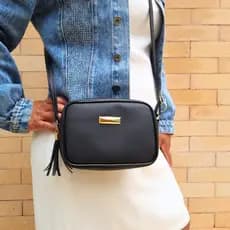 Bolsa Feminina Quadrada Preta  Média De Ombro Transversal Envio Imediato