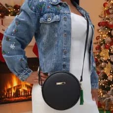 Bolsa Feminina Redonda Preta Alça Transversal de Ombro Otima Qualidade Loja da Fabrica Envio Imediato