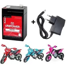 Bateria 6v e Carregador 6v P/ Moto Cross Elétrica Homeplay 6v 4,5ah Lazer Motinha Elétrica Infantil