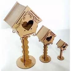 Casa De Passarinho Coração P, M e G ou Trio Mdf Cru - Artesanato Jardim