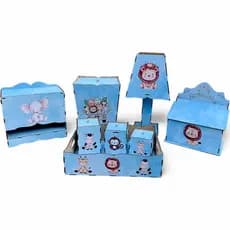 Kit de Higiene para Bebê 8 Peças Safari Aquarela Adesivado Presente Chá de Bebê Decoração