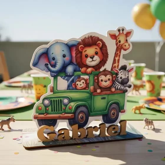 Safari Centro de Mesa Personalizado com Nome