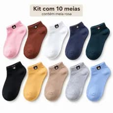 Kit Meia Soquete Infantil 9 ou 10 Unidades Cano Curto Ursinho Tamanho 30 ao 34 Cores Sortidas Unissex