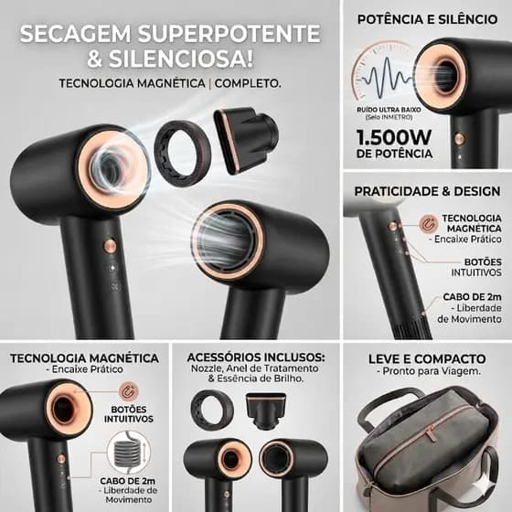 Secador de Cabelo COSHARE 1500w Leve Portátil Potente Magnético