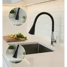 Torneira Cozinha Lavanderia Flexível Preto Monocomando Preto Fosco