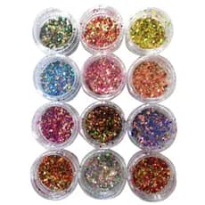 12 Potinhos Cores Glitter Flocado - Decoração Brilho Unhas Nail Art