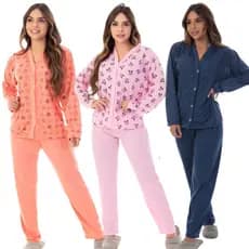 Pijama Longo Blogueirinha , Pós Cirúrgico Americano com Botões Estampado