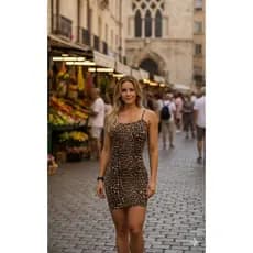 vestido feminino curto elastano animal print alça regata moderna