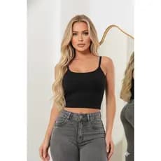 blusa cropped feminino elastano modelo alça fina regata top moderna