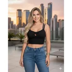 blusa cropped feminino detalhe laço estica alça regata moderna
