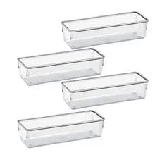 Kit 4 Organizadores Retangular Multiuso para Gavetas Pote Acrilico Cristal Grande