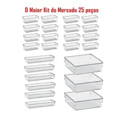 Kit 25 Organizador Multiuso Modular Gavetas Geladeira Acrilico Cristal