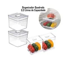 Kit 4 Organizador de Geladeira 3,3 Litros Drenagem Com Tampa Multiuso Alimentos Verduras e Vegetais