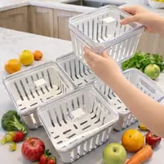 Organizador de Geladeira 3.8 L Cesto Multiuso Com Tampa Alimentos Verduras e Vegetais