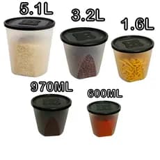 Conjunto Com 5 Potes De Mantimentos (5,1L/3,2L/1,6L/970ML/600ML) - Porta Mantimentos