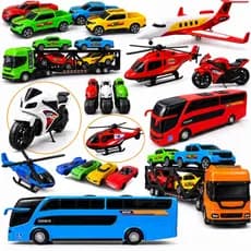 Carrinhos Caminhão Cegonha Ônibus Motos Avião Helicóptero Completo Presente Brinquedo Menino Miniatura Infantil