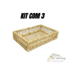 Kit 3 Cesta Bandeja Baixa De Palha De Milho Para Presente Páscoa Café Da Manhã Armazenamento 35x28