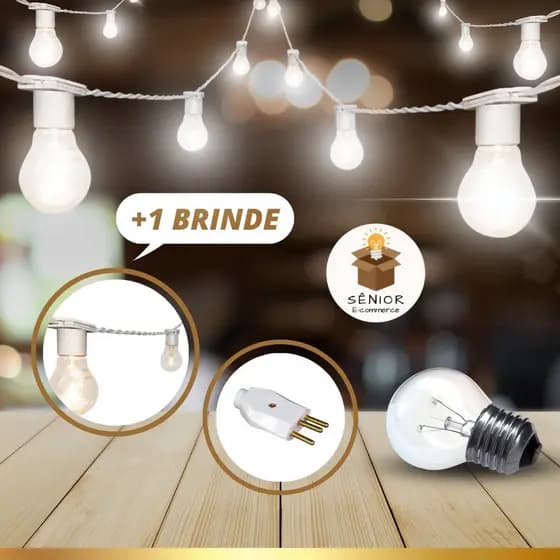 Varal de luzes BRANCO cordão de 20 metros com Lampadas inclusas