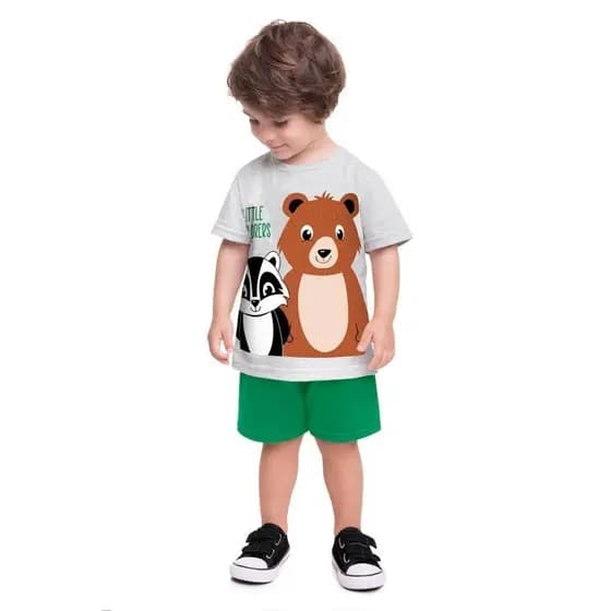 Conjunto Infantil de Camiseta Bichinhos e Bermuda KYLY