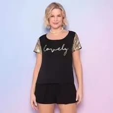 Blusa Com Inscrições (Preta e Dourada) Alpelo 42