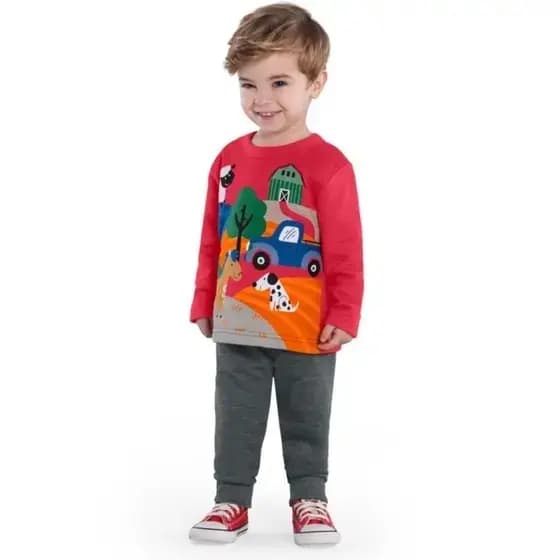 Conjunto Infantil de Camiseta Bichinhos e Calça Jogger KYLY